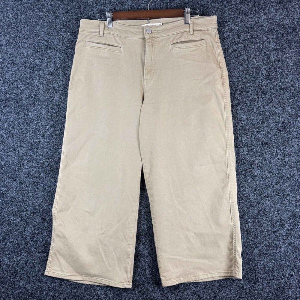 Levis Classic Wide Leg Crop Pants Womens 14 W32 Tan Khaki Chino Trousers